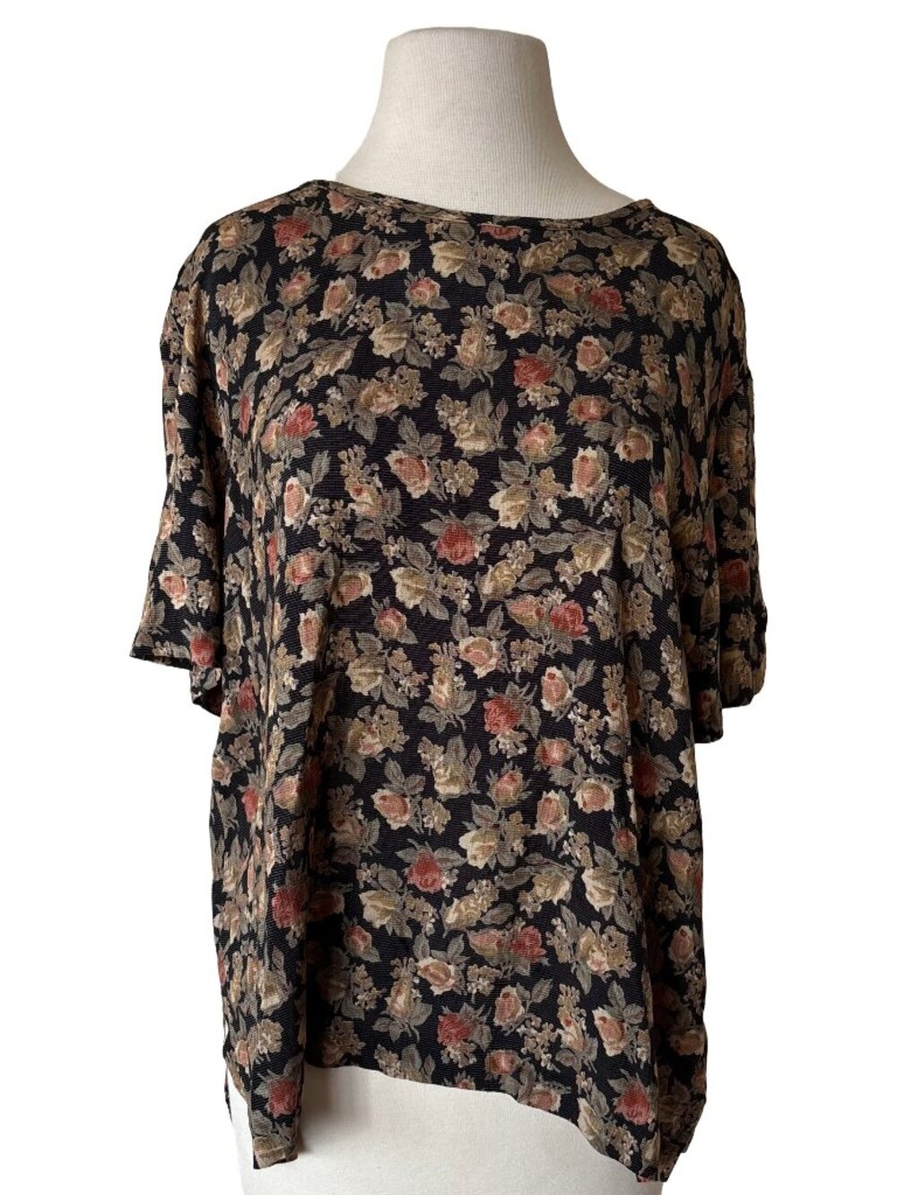 Vintage 80s Cynthia Max Floral Short Sleeve Boxy Flowy Short Sleeve Shirt Top